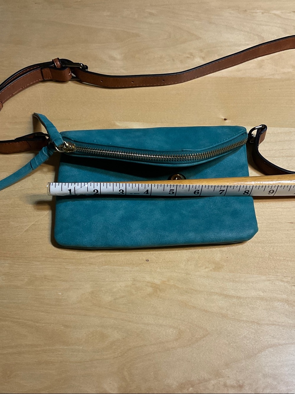 Street Level Teal Suede Crossbody Wristlet with Brown Strap